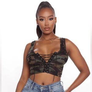 Fashion Nova NWT Camo Lace-Up Crop Top
